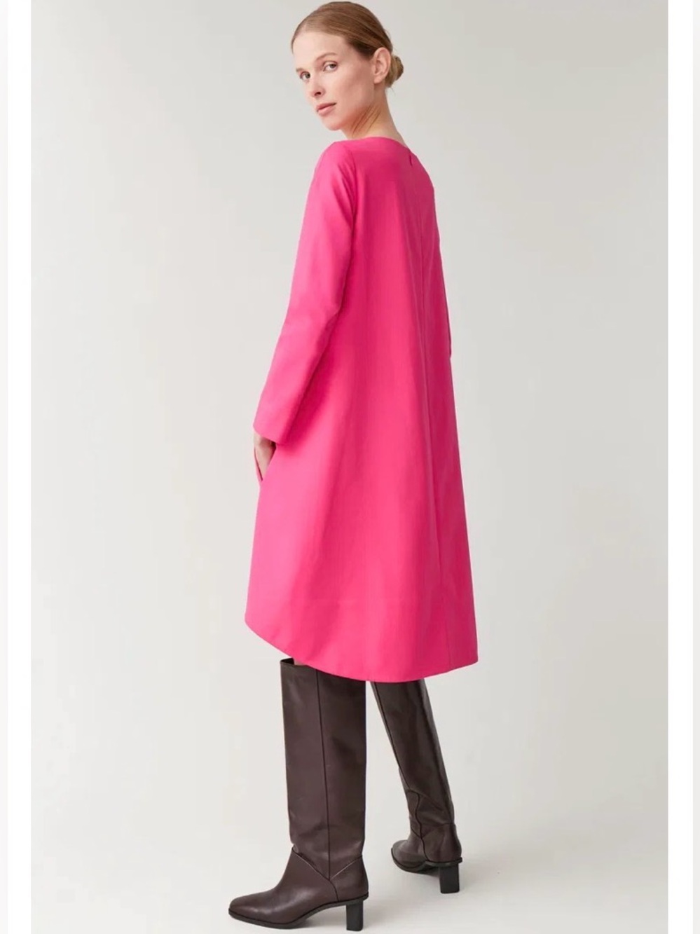 COS Voluminous Women Hot Pink Shift Dress High Low Long Sleeve Size 2 party